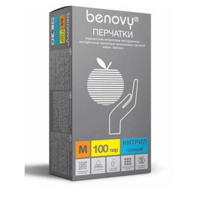 Нитриловые перчатки Вenovy неопудренные (M размер) упак 100 пар.