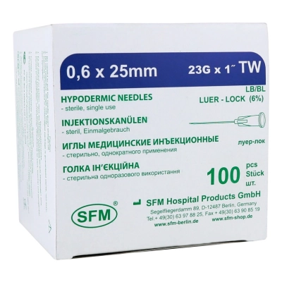 Игла инъекционная SFМ 23G (0.6х25 мм, 100 штук в упаковке)