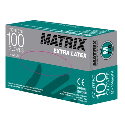 Перчатки  медицинские  диагностические  латексные MATRIX  Extra Latex (100пар) X