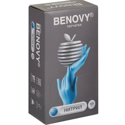 Перчатки нитриловые н/с н/о текс. голубые BENOVY (3гр) XL (100пар/уп)