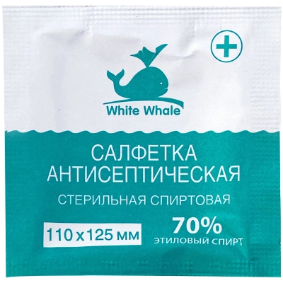 Салфетка для инъекций этил. спирт 110х125мм, стерил. White Whale 80шт/уп