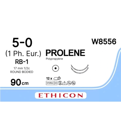 W8556 ПРОЛЕН 5/0, 90 см, синий, Кол. 17ммх2, 1/2 (12шт/уп)