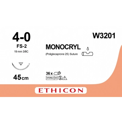 W3201 МОНОКРИЛ 4/0, 45 см, н/окр, обр.-реж. 19 мм 3/8