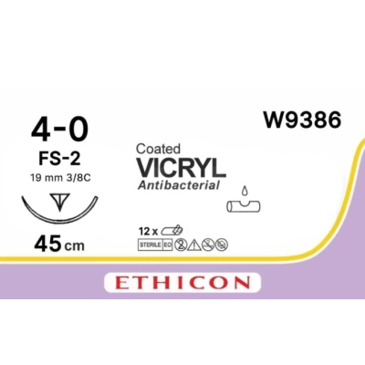W9386 ВИКРИЛ 4/0, 45 см, обр.-реж. 19 мм, 3/8 (12шт/уп)