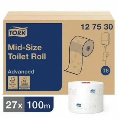 Бумага туалетная в рулонах Tork Mid-size Advanced 2-слойная 27 рулонов по 100 метров