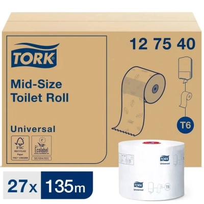 Бумага туалетная д/дисп Tork Mid-size Т6 Universal 1сл бел135м ,,27рул 127540