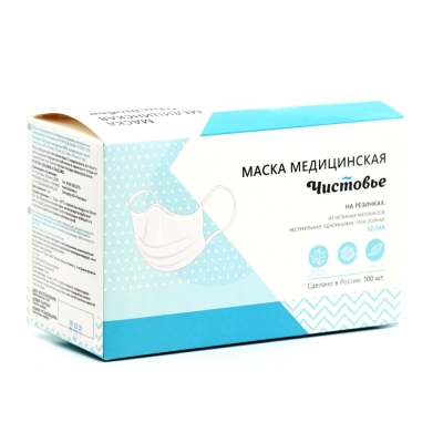 602-745 Маска 3-слойная на резинках белая (100шт/уп) Чистовье (ТК-18уп)