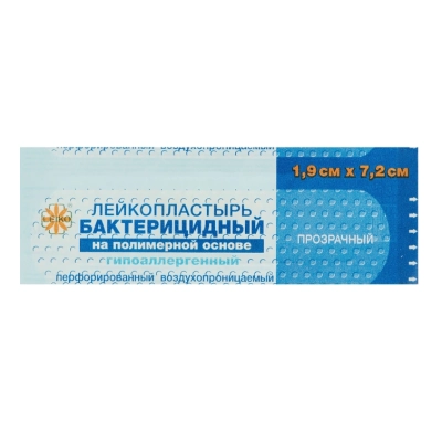 Лейкопластырь LEIKO(ЛЕЙКО) бакт. на полим. основе, 1,9смх7,2см (прозрачный) (1000шт/уп) (ТК-10)