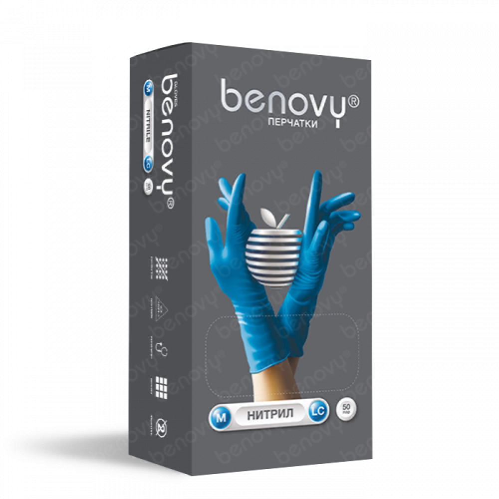 ЧЗ/ Перчатки нитриловые н/с н/о текс. голубые BENOVY (3гр) XL (100пар/уп) (ТК-10уп)