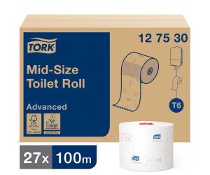 Бумага туалетная в рулонах Tork Mid-size Advanced 2-слойная 27 рулонов по 100 метров,